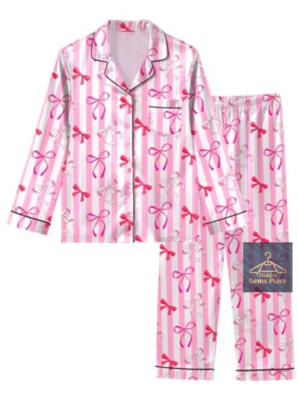Girls Satin Pajama Set Long Sleeve Button-Down Sleepwear Loungewear